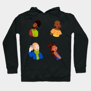 representative structure illustration of cartoons of black people featuring different people. Hoodie